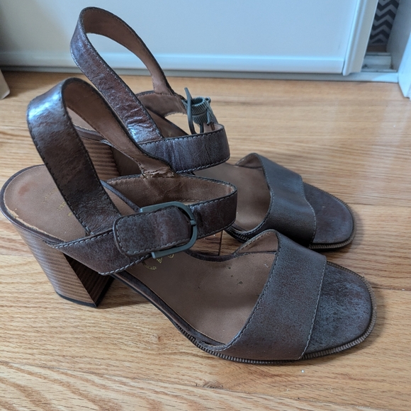 Nicole Brown Leather Heeled Sandals - Picture 1 of 7